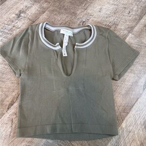 Altar’d State olive green size SMALL crop top, white trim neckline
